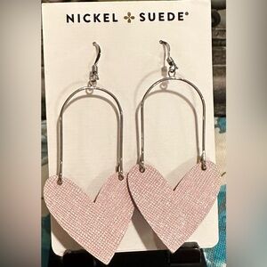Nickel and Suede Pink Velvet Elegant Sweetheart Earrings